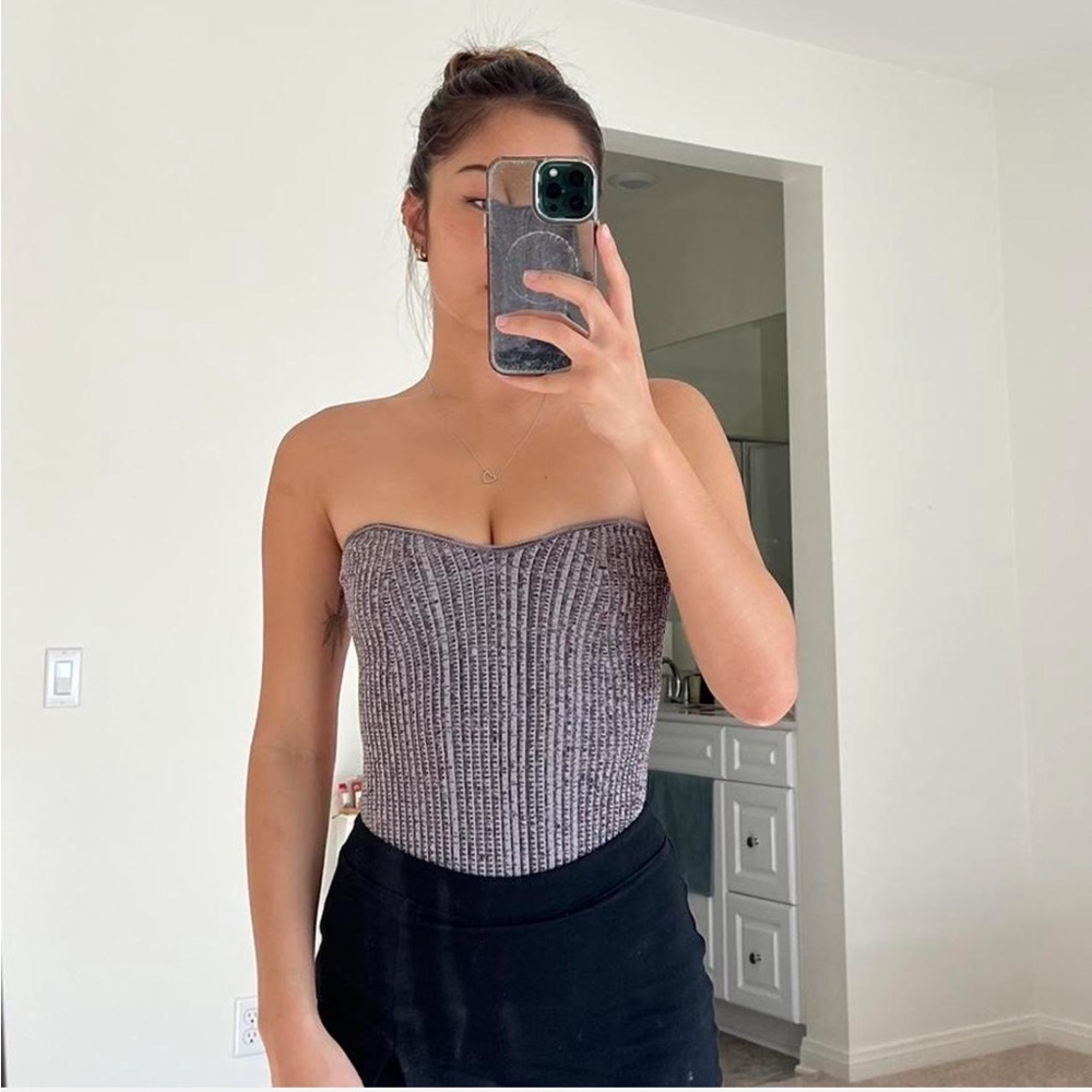Le Ore Purple & Gray Strapless Bodysuit